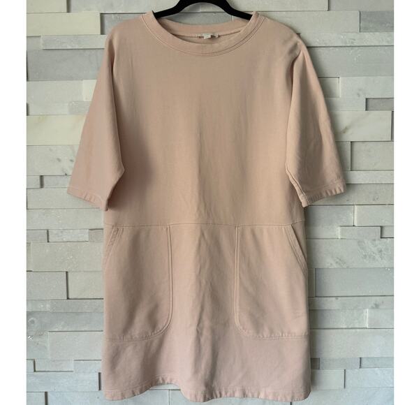 COS 100% Cotton Crewneck Tunic  Relaxed Sweatshirt Dress w/Pockets Peach Pink XS - Picture 1 of 7